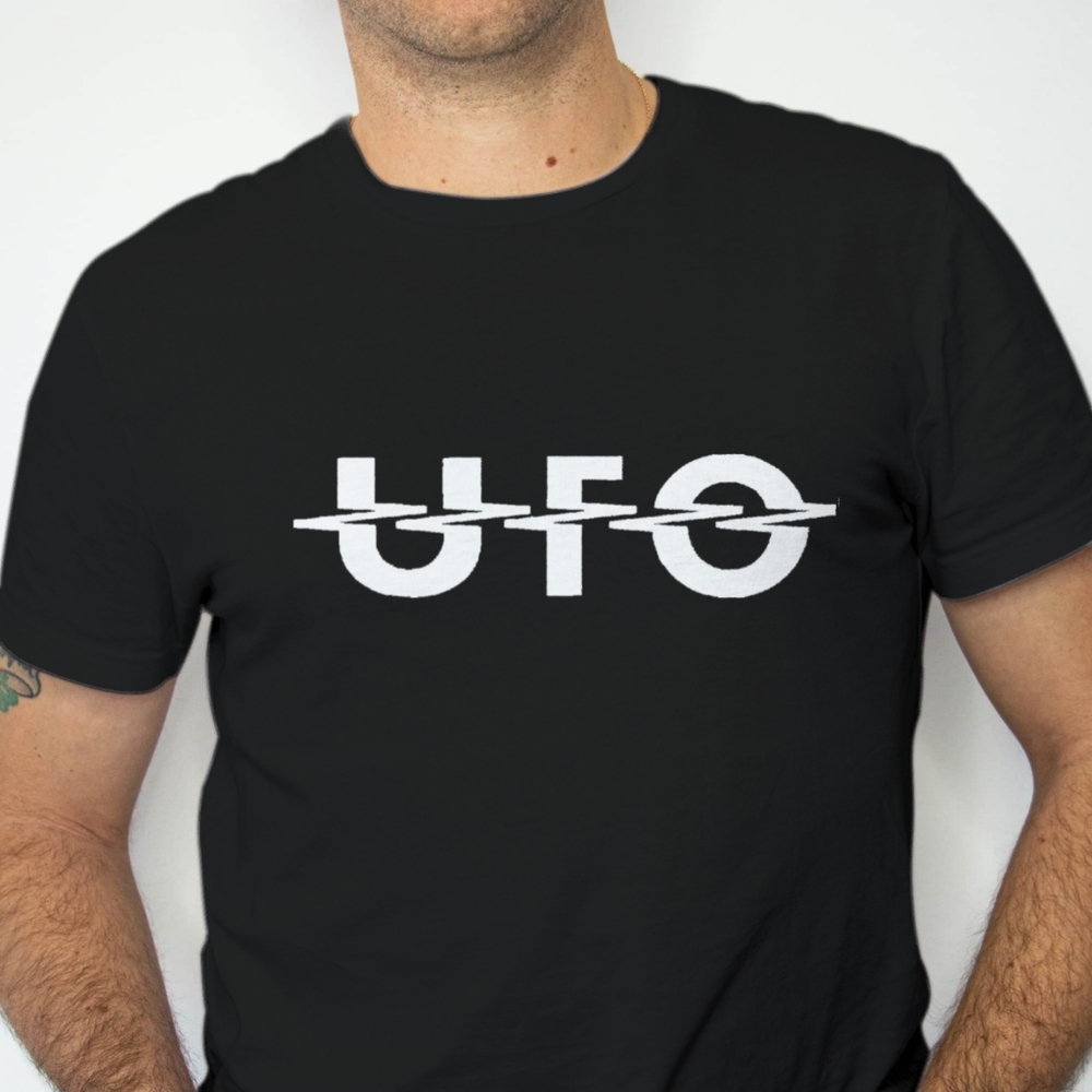 UFO 80s Rock Band Black Vtg Style Print T-Shirt